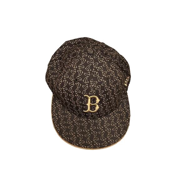MLB Boston Red Sox Brown Logo Print Baseball Cap Sz 7 5/8 Fitted Hat Unique - Picture 4 of 8